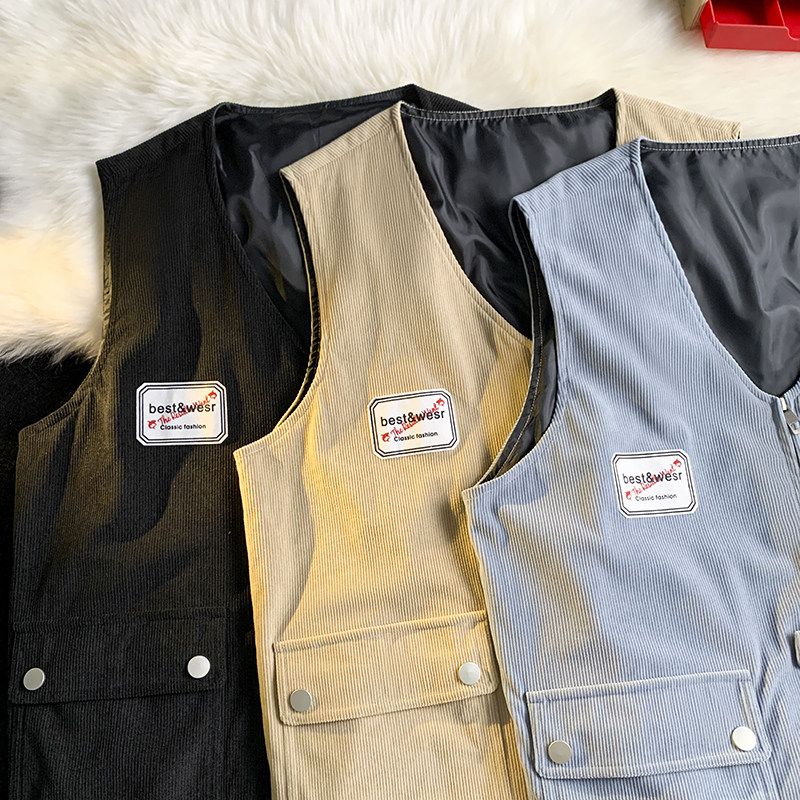 709-MJ19-P65春秋休闲v领复古潮流灯芯绒开衫马甲大码百搭平铺，男装背心/马甲，星座709