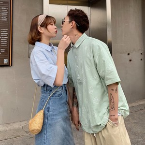 709-T010-P3823夏白底情侣百搭休闲纯色T恤提花短袖男翻领潮,男夏穿搭潮图片