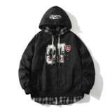 709-jk28-P125白底春季新款绣花格子假两件夹克，男装夹克，星座709