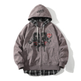 709-jk28-P125白底春季新款绣花格子假两件夹克，男装夹克，星座709