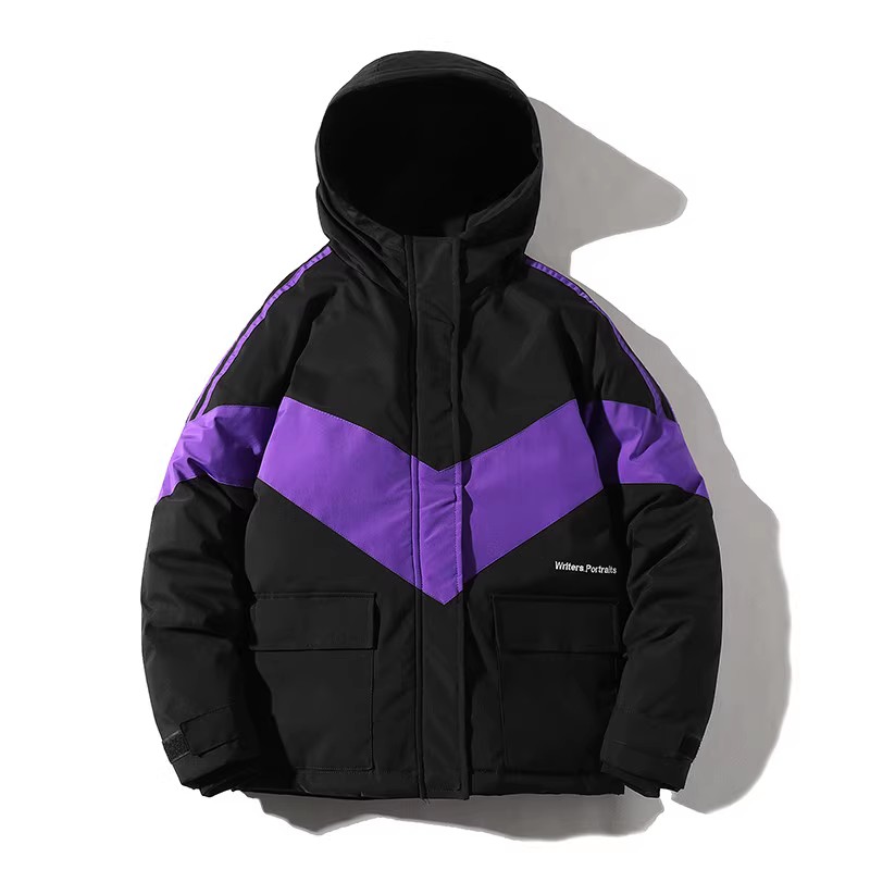 709-MY10-P115冬季白底潮流加厚工装拼色连帽棉服外套男，男装棉衣，星座709