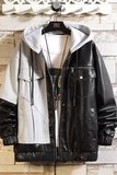 709-JK817-P125春秋连帽拉链皮衣呢子拼接百搭休闲夹克挂拍，男装夹克，星座709