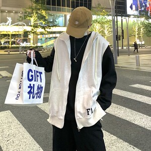 709-MJ30-P50 春秋休闲连帽开衫侧边拉链英文印花百搭马甲 单人图片