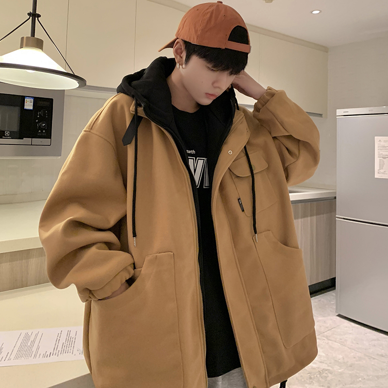 709-JK878-P145休闲连帽假两件毛呢大衣厚外套男大码单人，男装毛呢大衣，星座709