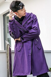 709-F080-P105 春季港风单人宽松中长款外套连帽百搭风衣男图片