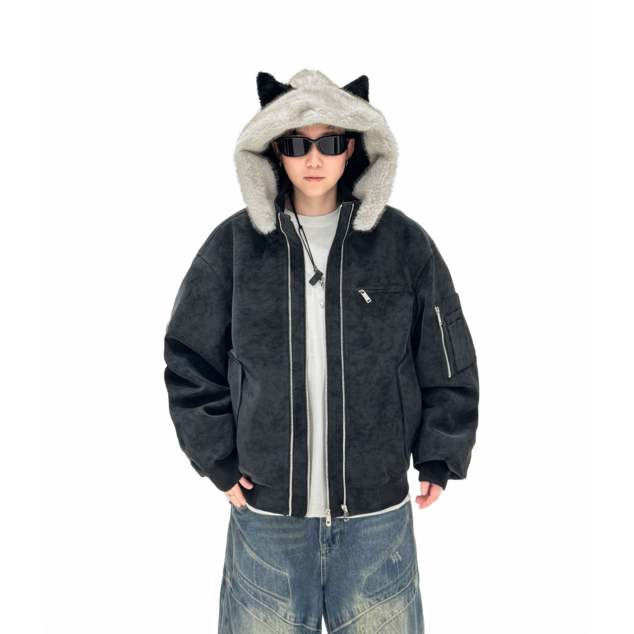 709-MY1838-P155冬季新款单人韩系潮牌可拆猫耳帽棉衣外套,男装棉衣,星座709