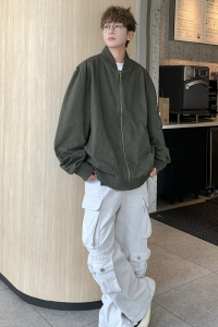 709-JK915-P135 春秋情侣棒球领全棉水洗复古工装夹克外套图片