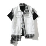 709-MJ100-P110白底春季新款不对称潮牌假两件牛仔马甲，男装背心/马甲，星座709