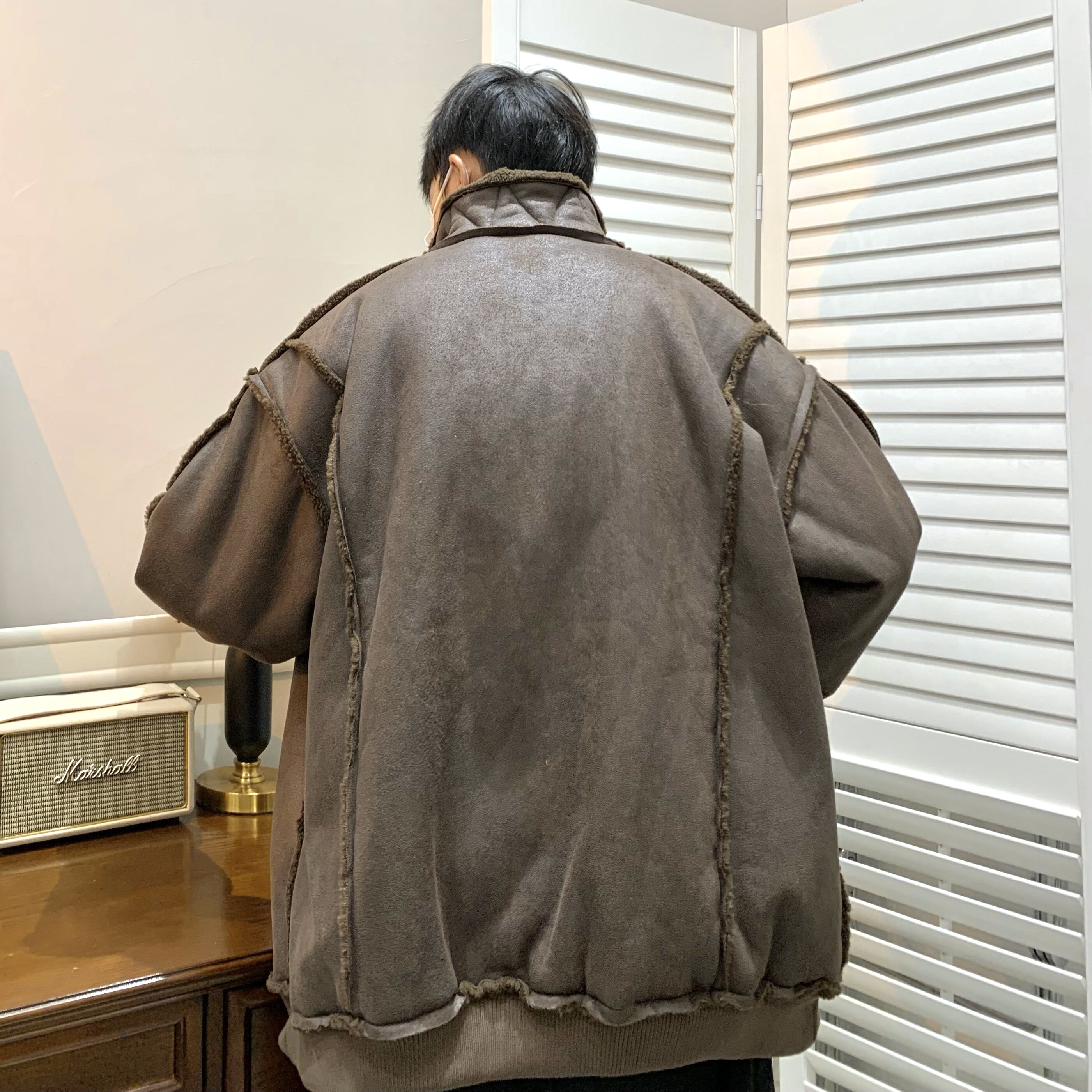 709-MY1013-P115 冬季单人皮毛一体复合羊羔毛加厚棉衣开衫男图片