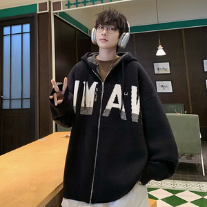 709-MY102-P105 春秋情侣毛衣连帽针织衫慵懒风休闲开衫男图片