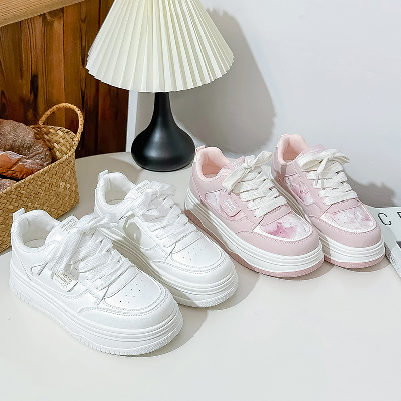 蓓尔粉色面包鞋厚底运动2025春季爆款女鞋休闲板鞋学生小白B1629