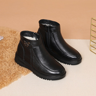 奶奶棉鞋 加绒防滑保暖老人短靴皮鞋 中年秋冬中老年冬季 苹果妈妈鞋