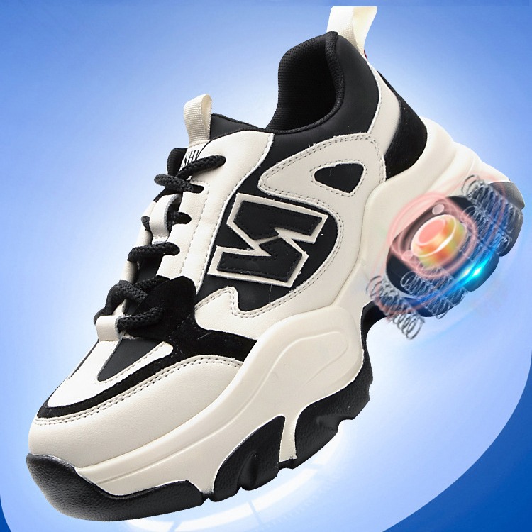 真皮秋冬款加绒老爹鞋子磁能震动足底穴位按摩鞋女老年人健步鞋子