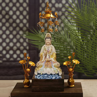 佛堂供佛观音财神鎏金日式璎珞桌面立式宝盖摆件伞盖挂饰庄严殊胜