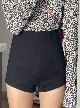 黑色休闲西装短裤女夏季紧身弹力外穿热裤包臀阔腿显瘦高腰靴裤潮