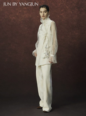 JUNYANG 25AW 琼枝玉台斜襟系带中式马甲女新中式复古宽松长外套