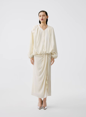 【JOJO官方授权】LAMAISONJADE玉琼2025秋 真丝丝绒捏褶半裙