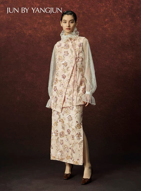 【官方授权】JUNYANG 花弄影中式刺绣半裙女新中式直筒半身裙