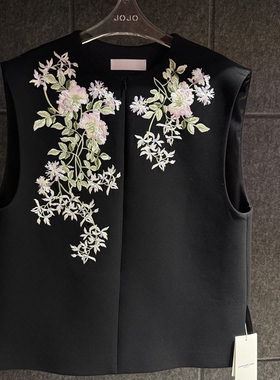 【娇娇官方授权】LA MAISONJADE玉琼黑色刺绣马甲