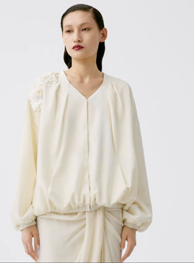 【JOJO官方授权】LAMAISONJADE玉琼2025秋 真丝丝绒V字领外套