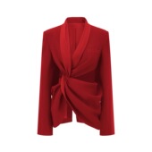 新年战袍腰部镂空纽结西装 红色 WAAG 经典 倪妮同款 OUDE