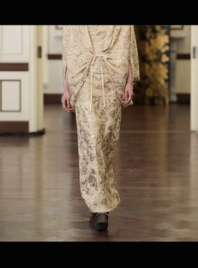 【官方授权】JUNYANG 浮云流光玫瑰直筒半裙女新中式半身裙