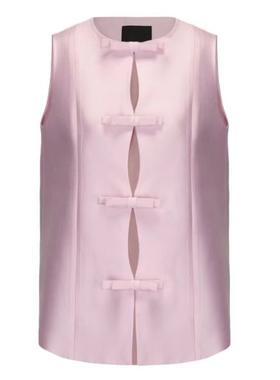 【官方授权】JUNYANG 君扬春云粉色中式蝴蝶结丝毛马甲