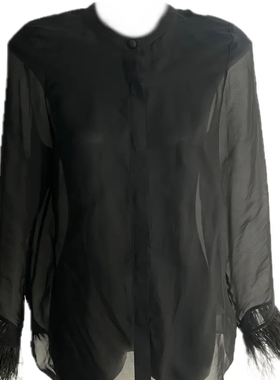 【 官方授权 】 JUNYANG杨君欧根纱真丝羽毛衬衫