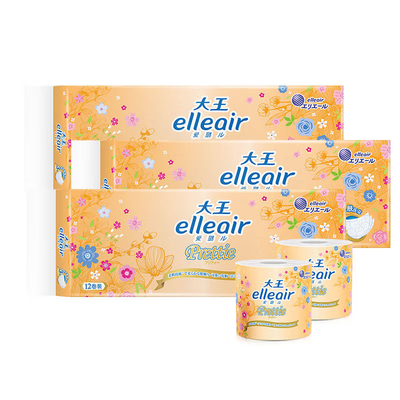 日本大王爱璐儿卷筒卫生纸 简绒可溶解柔软亲肤厕纸卷纸每提12卷