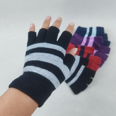 半指手套秋冬季学生写字保暖漏趾手套成人条纹款魔术男女半截手套