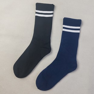 春秋季二道杠学生袜无骨对目袜子男士棉混纺吸汗透气中长筒运动袜