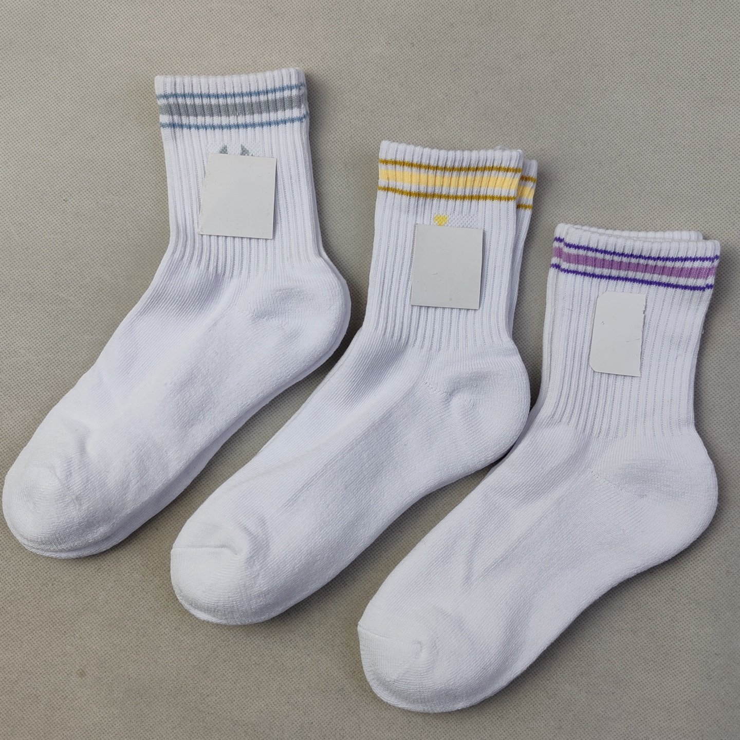 女士运动中筒袜秋冬季条纹加厚毛巾底吸湿排汗白色袜子跑步女袜子
