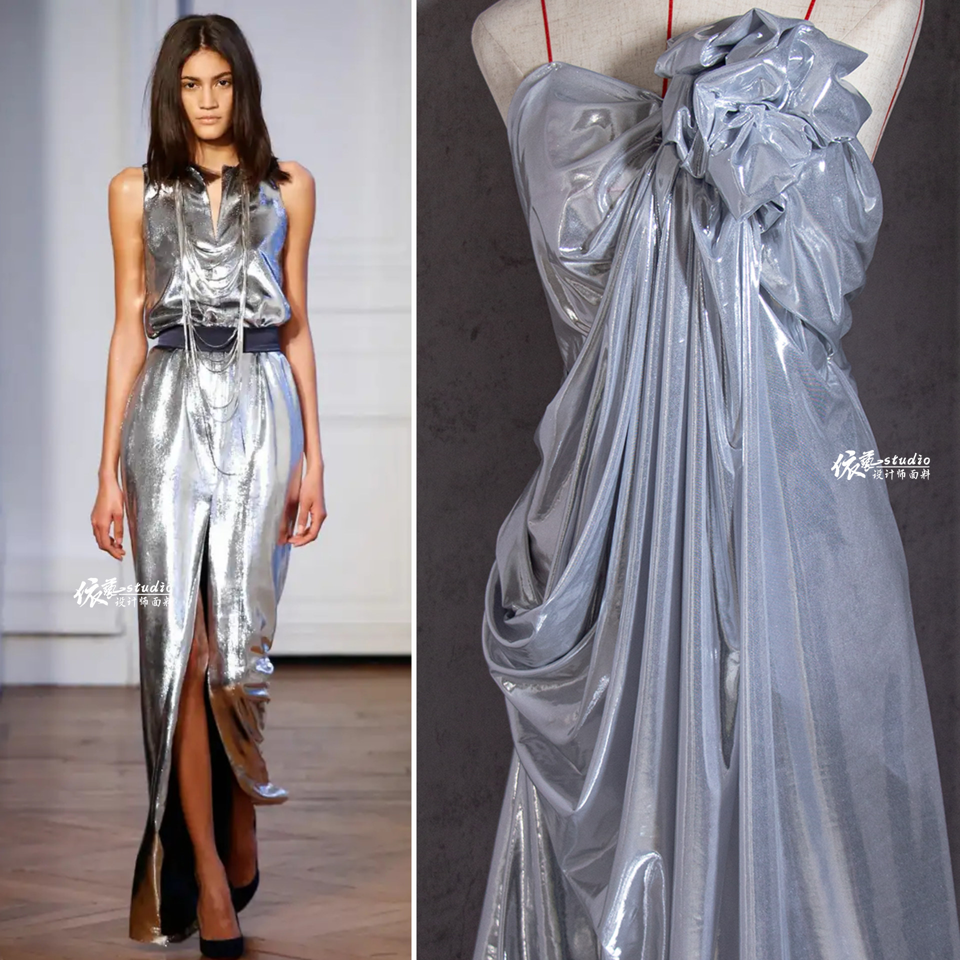 针织冰丝镜面反光膜布料摄影背景反光创意服装裙子设计师面料小样