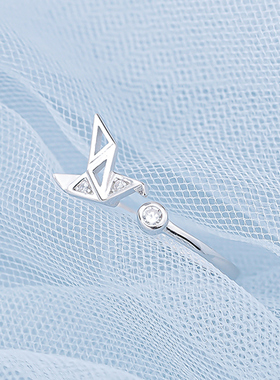 S925纯银千纸鹤戒指女学生指环小众设计奢高级感易烊千玺刻字戒子