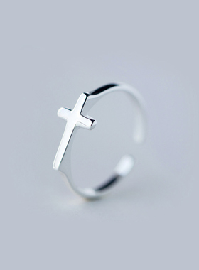 s925纯银十字架戒指女士小众精致指环刻字不掉色单人单戒2025新款