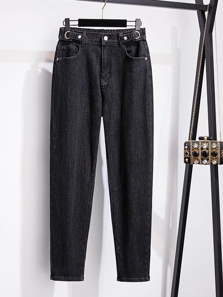 PLUS SIZE JEANS WOMENS 200 POUNDS FAT MM AUTUMN STYLE LOOSE AND THIN 300 HIGH WAIST THIN DADDY TROUSERS ELASTIC FLEECE