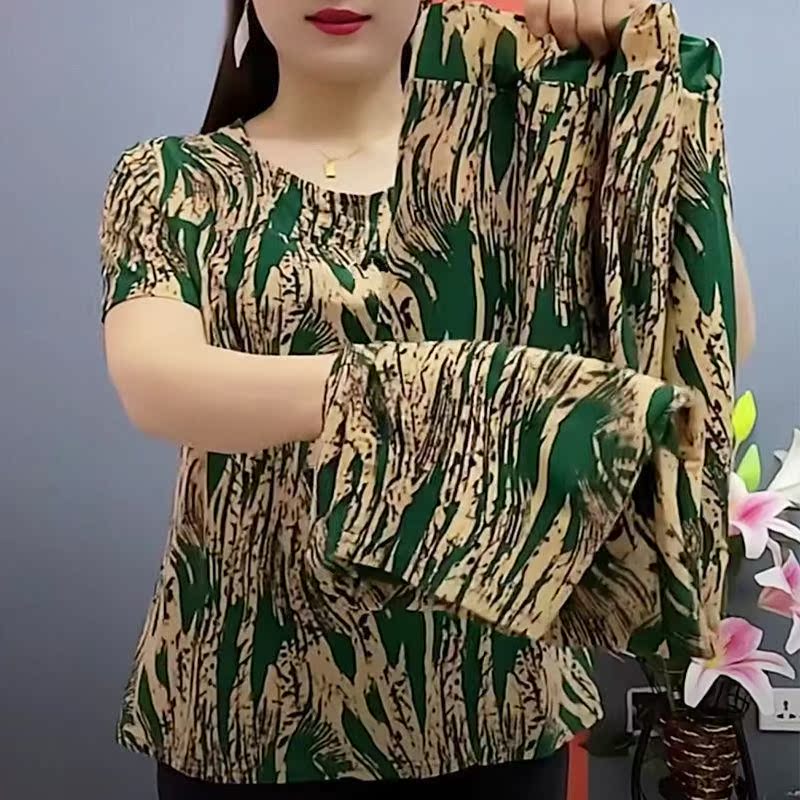 夏季冰丝透气时尚套装中老年人妈妈装休闲两件套宽松显瘦上衣裤子