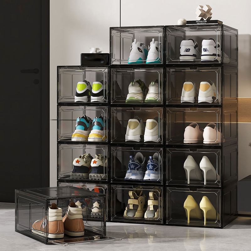 收纳盒鞋盒透明加厚磁吸卡扣简约现代家用宿舍鞋盒鞋柜翻盖式鞋架
