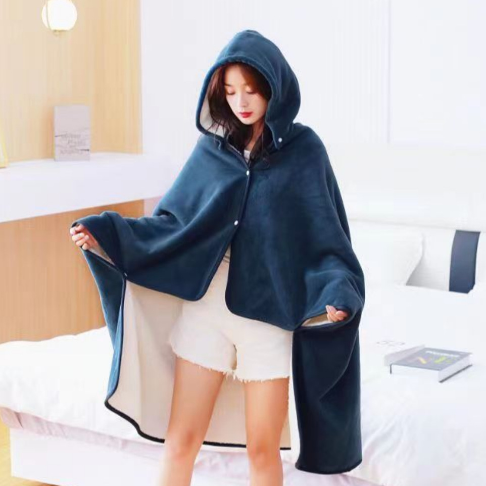 秋冬儿童小学生加厚保暖法兰绒懒人披肩毛毯午睡空调毯子披风