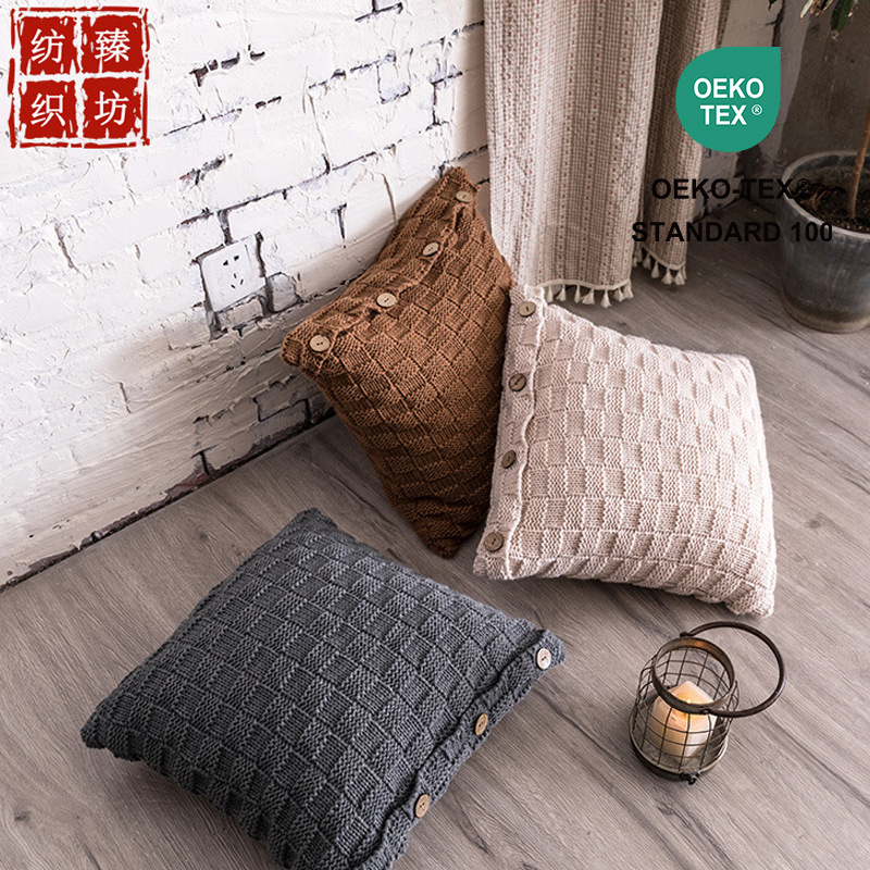 正方形立体方块纽扣抱枕靠枕 简约北欧风 方形靠背沙发抱枕