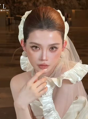 新款法式高级感白色卷边头纱新娘婚纱礼服配饰甜美气质荷叶边头饰