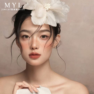 新款 超仙白色新娘头花娟纱发夹梦幻妆婚纱礼服影楼跟甜美配饰品