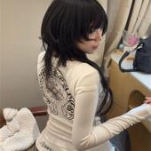 印花长袖 T恤女2025春夏修身 显瘦内搭打底衫 美式 酷辣妹短款 上衣潮