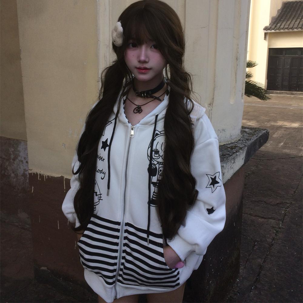 日系萌感宅宅开衫加绒连帽