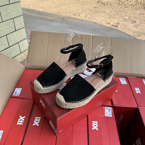 2025外贸原单欧美坡跟一字扣带包头草编麻绳底渔夫鞋凉鞋女夏透气