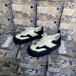 内增高德训鞋女2025新款夏季网红休闲拼色厚底板鞋百搭蓬蓬鞋