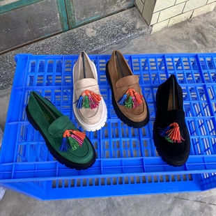 2024新款流苏厚底时尚厚底乐福鞋增高一脚蹬平底大码单鞋女