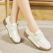 防滑单鞋 大牌2025春季 厚底小皮鞋 休闲鞋 新款 真皮底软底一脚蹬女鞋