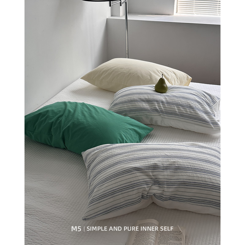 简约条纹提花单品纯棉全棉枕套一对装枕芯内套单个48x74cm枕头套