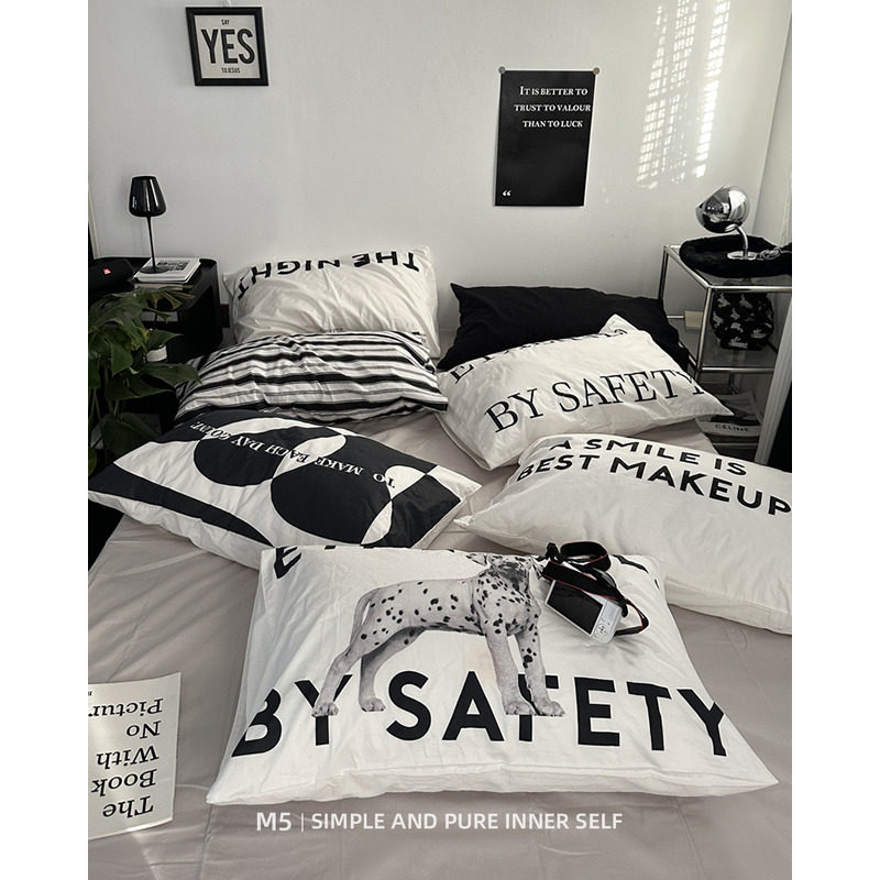 黑白简约搭配单品全棉单人枕套